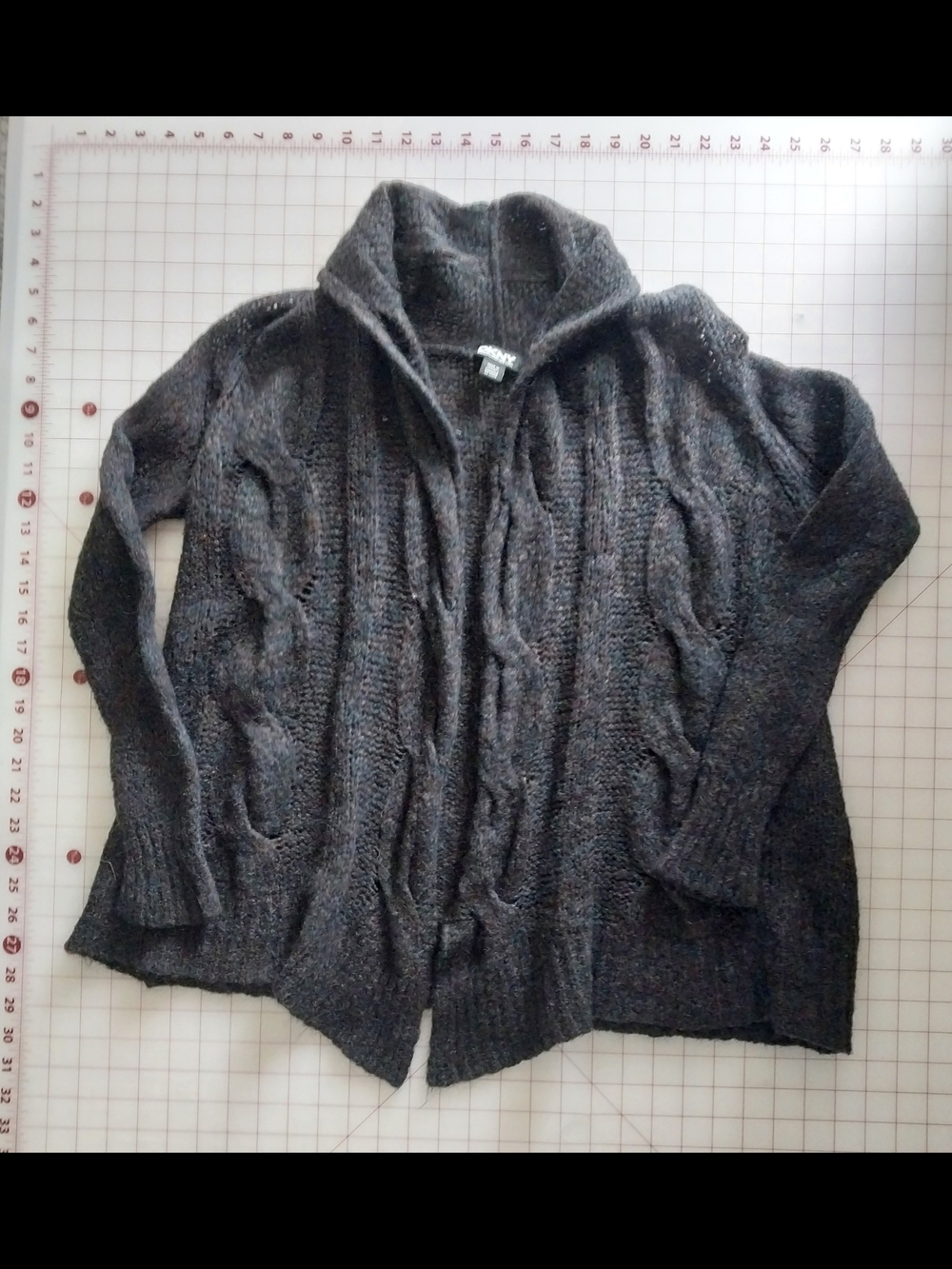 Dkny Charcoal Gray Cable Knit Open-Front Cardigan
